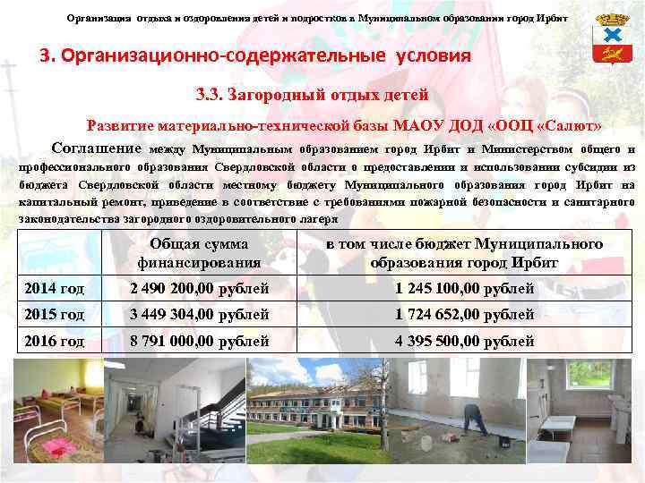 Организация отдыха и оздоровления детей и подростков в Муниципальном образовании город Ирбит 3. Организационно-содержательные