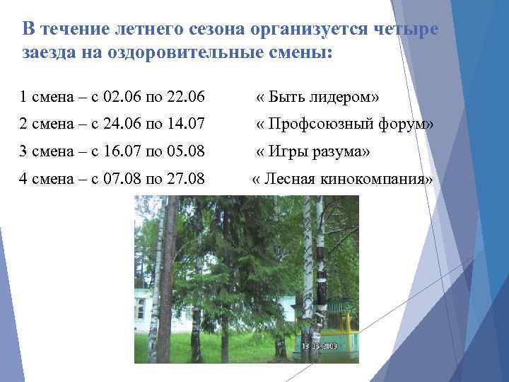 В течение летнего сезона организуется четыре заезда на оздоровительные смены: 1 смена – с