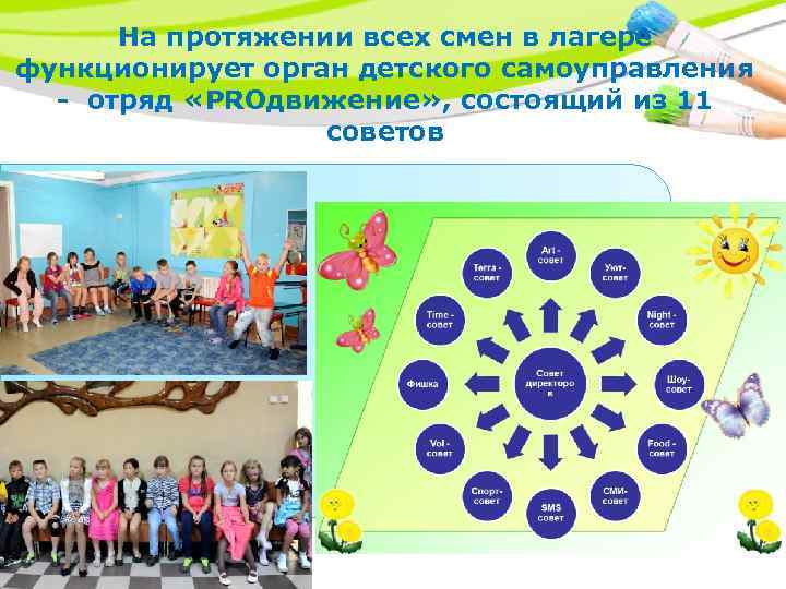 На протяжении всех смен в лагере функционирует орган детского самоуправления - отряд «PROдвижение» ,