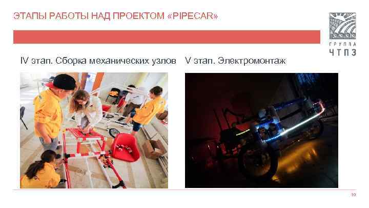 ЭТАПЫ РАБОТЫ НАД ПРОЕКТОМ «PIPECAR» IV этап. Сборка механических узлов V этап. Электромонтаж 10