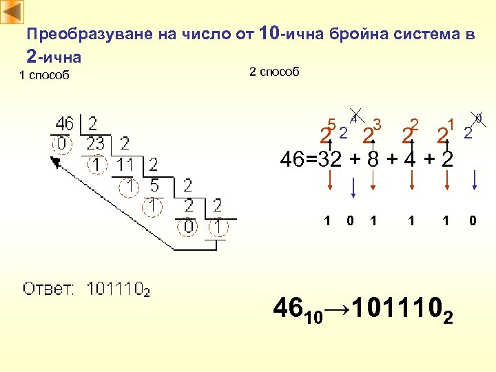 Преобразуване на число от 10 -ична бройна система в 2 -ична 1 способ 2