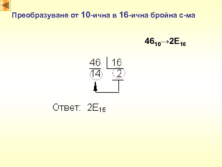 Преобразуване от 10 -ична в 16 -ична бройна с-ма 4610→ 2 E 16 