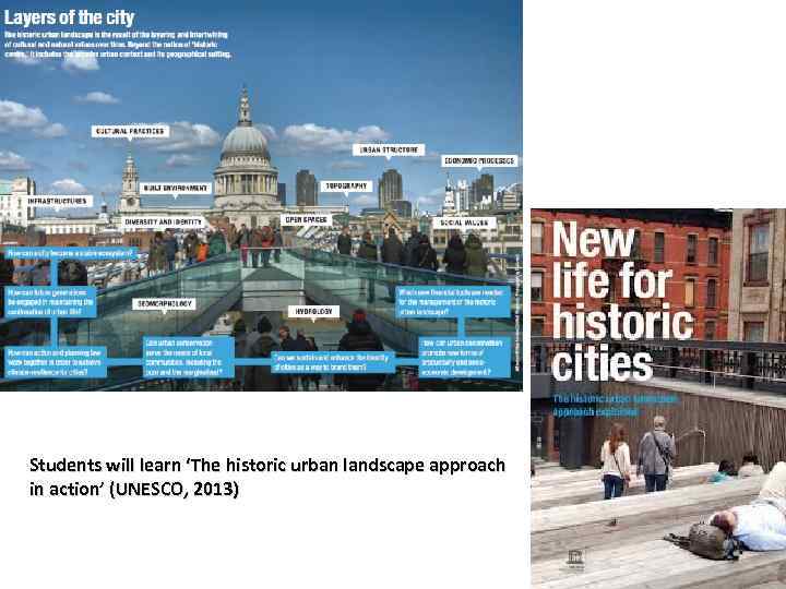 Students will learn ‘The historic urban landscape approach in action’ (UNESCO, 2013) 