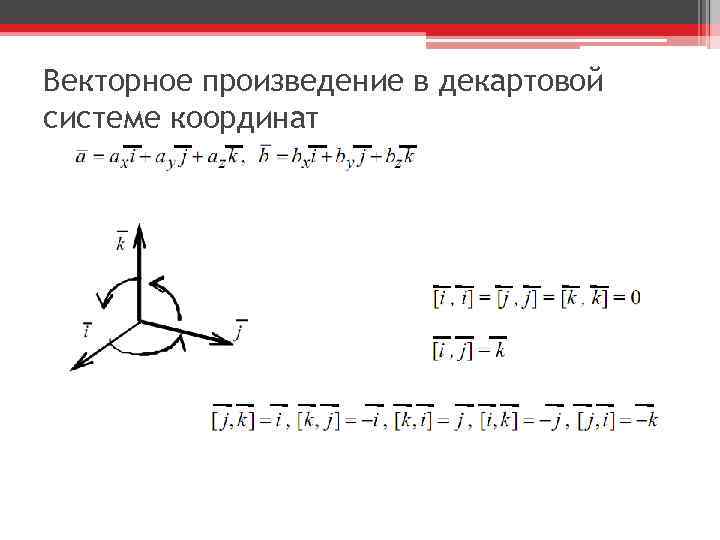 Векторное произведение. Вычисление скалярного произведения в декартовой системе координат.. Векторное произведение в декартовой системе координат. Выражение векторного произведения в декартовых координатах. Векторное произведение векторов в цилиндрической системе координат.