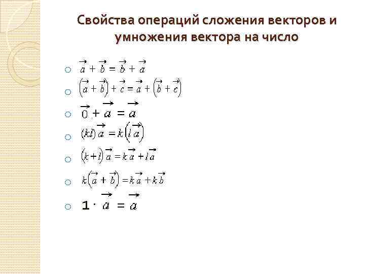 Свойства операций сложения векторов и умножения вектора на число o АПППППППППППППППВ o А +