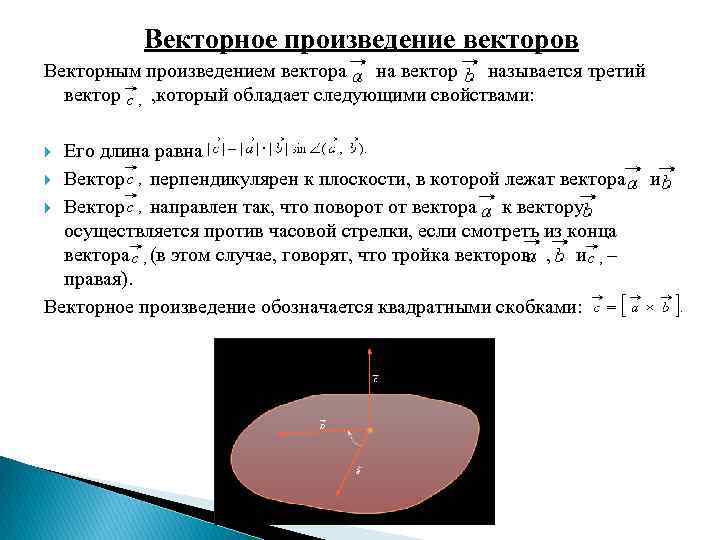 Векторное произведение векторов Векторным произведением вектора на вектор называется третий вектор , который обладает