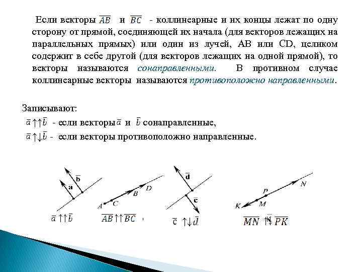  Если векторы и - коллинеарные и их концы лежат по одну сторону от