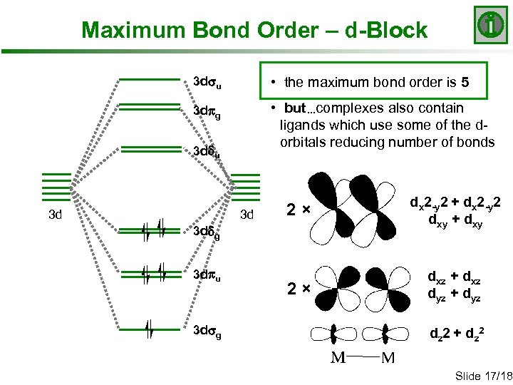 Maximum Bond Order – d-Block 3 dsu • the maximum bond order is 5