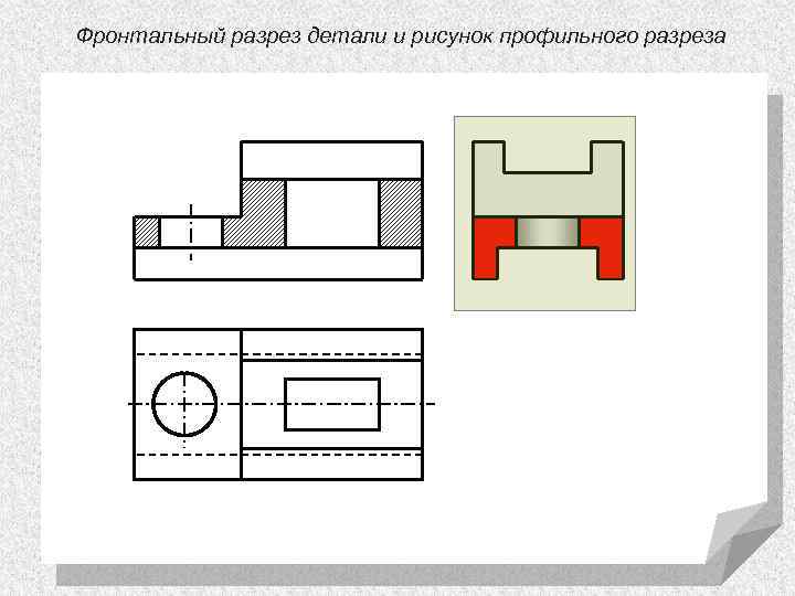 Фронтальный разрез детали и рисунок профильного разреза 