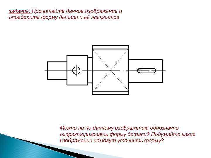 задание: Прочитайте данное изображение и определите форму детали и её элементов Можно ли по
