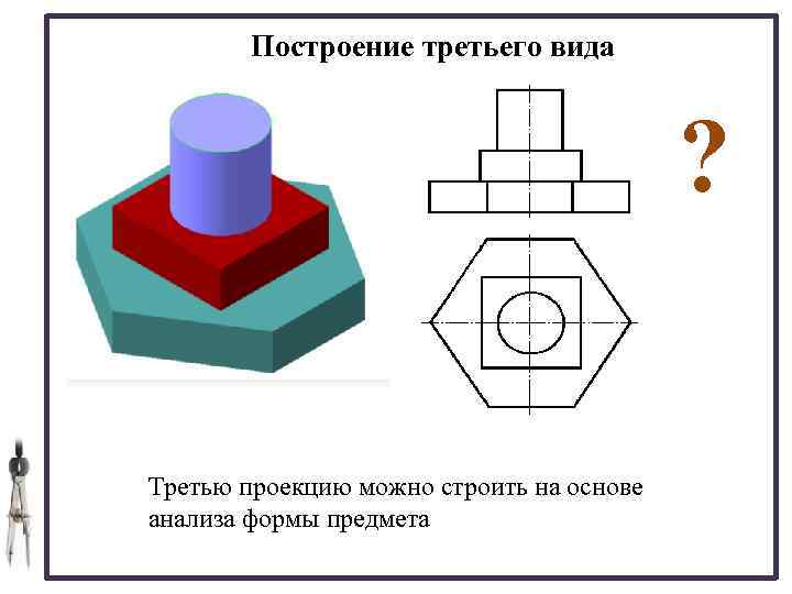 Построение третьего вида ? Третью проекцию можно строить на основе анализа формы предмета 2/10/2018
