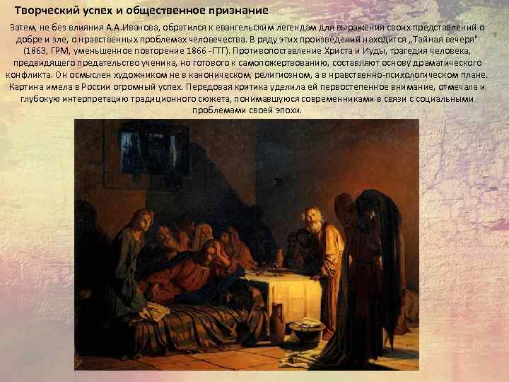 Творческий успех и общественное признание Затем, не без влияния А. А. Иванова, обратился к