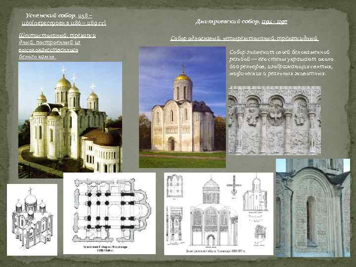  Успенский собор, 1158 – 1160(перестроен в 1186 – 1189 гг) Шестистолпный, трёхапси дный,