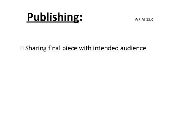 Publishing: WR-M-12. 0 Sharing final piece with intended audience 