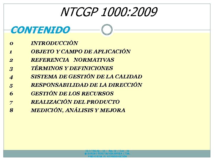 NTCGP 1000: 2009 CONTENIDO 0 INTRODUCCIÒN 1 OBJETO Y CAMPO DE APLICACIÓN 2 REFERENCIA