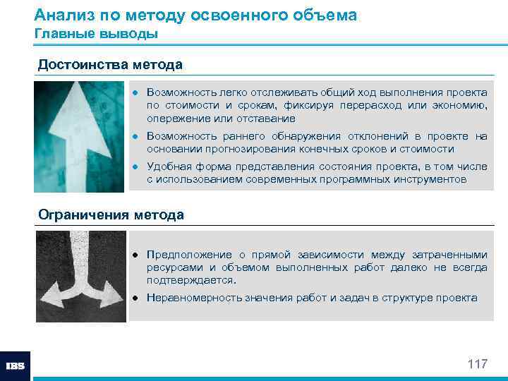Анализ по методу освоенного объема Главные выводы Достоинства метода ● Возможность легко отслеживать общий