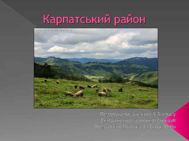 Карпатський район Підготували: учениці 9 -Б класу Снігурівської районної гімназії Подубієнко Цвітана та Гічун