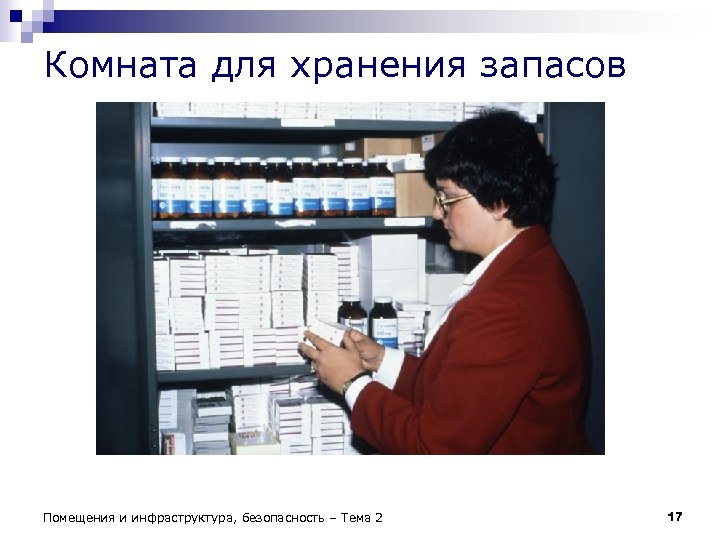 Комната для хранения запасов Помещения и инфраструктура, безопасность – Тема 2 17 