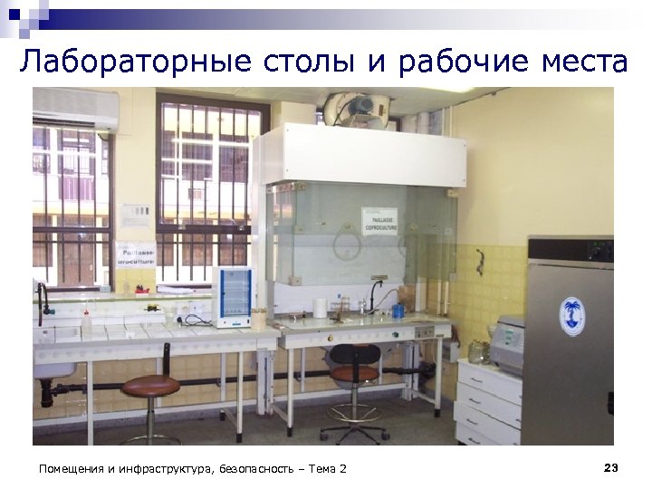 Лабораторные столы и рабочие места Помещения и инфраструктура, безопасность – Тема 2 23 