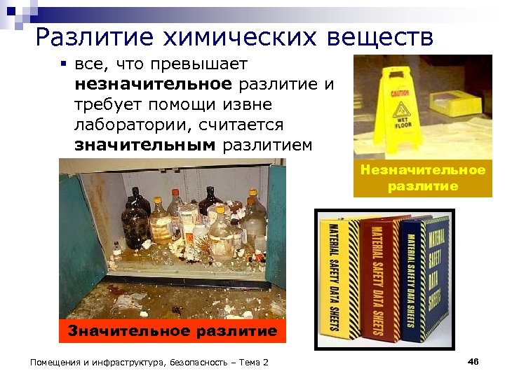 Разлитие химических веществ § все, что превышает незначительное разлитие и требует помощи извне лаборатории,