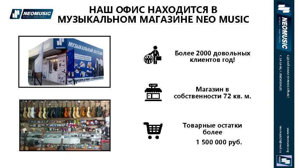 НАШ ОФИС НАХОДИТСЯ В МУЗЫКАЛЬНОМ МАГАЗИНЕ NEO MUSIC www. neomusic. org 1 500 000