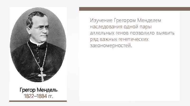 Изучение Грегором Менделем наследования одной пары аллельных генов позволило выявить ряд важных генетических закономерностей.