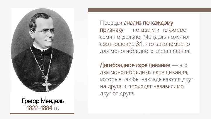 Проведя анализ по каждому признаку — по цвету и по форме семян отдельно, Мендель
