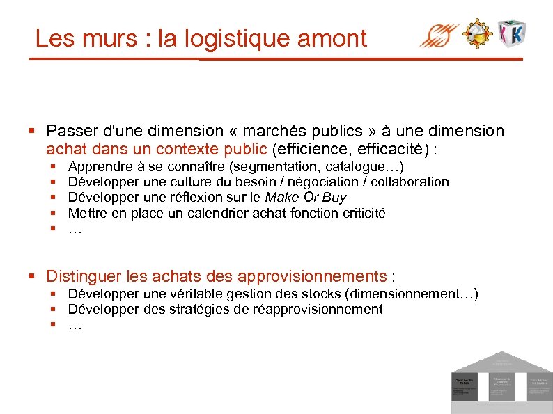 Les murs : la logistique amont § Passer d'une dimension « marchés publics »