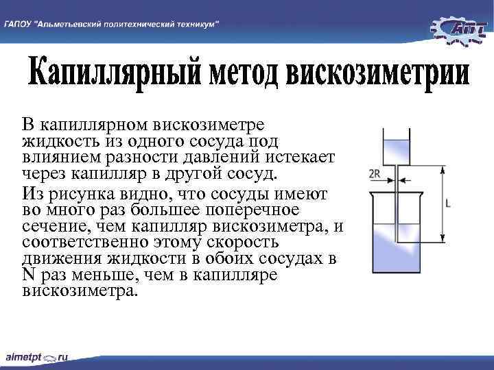 В капиллярном вискозиметре жидкость из одного сосуда под влиянием разности давлений истекает через капилляр