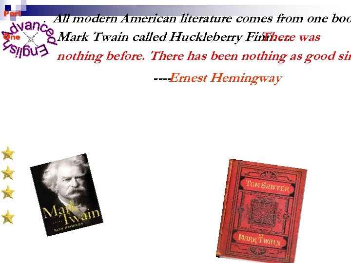 Part One . All modern American literature comes from one boo Mark Twain called