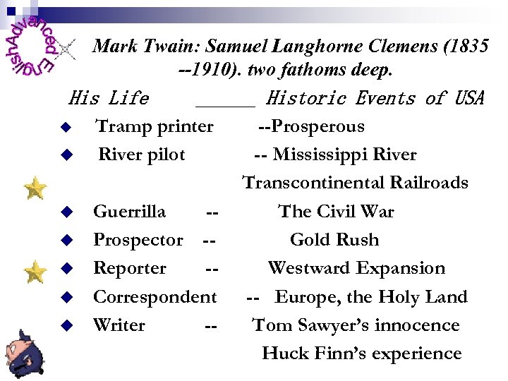 Mark Twain: Samuel Langhorne Clemens (1835 --1910). two fathoms deep. His Life u u