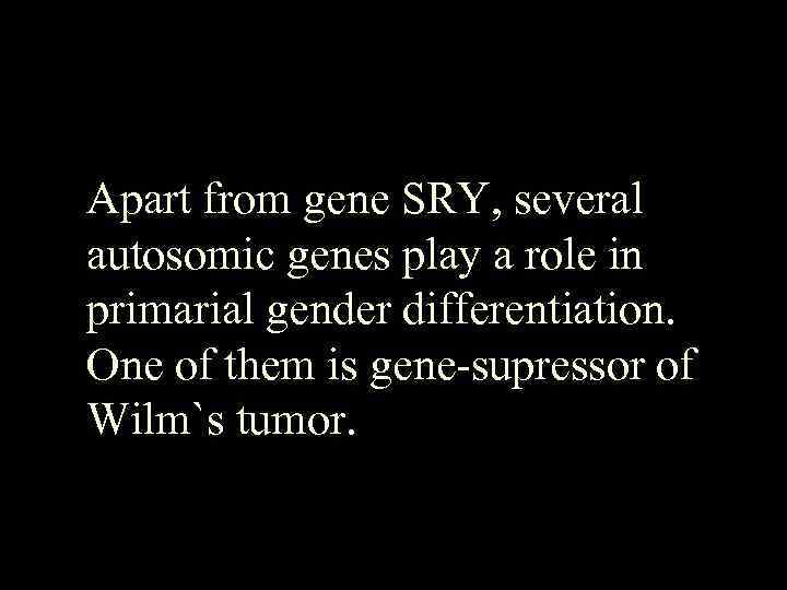 Apart from gene SRY, several autosomic genes play a role in primarial gender differentiation.