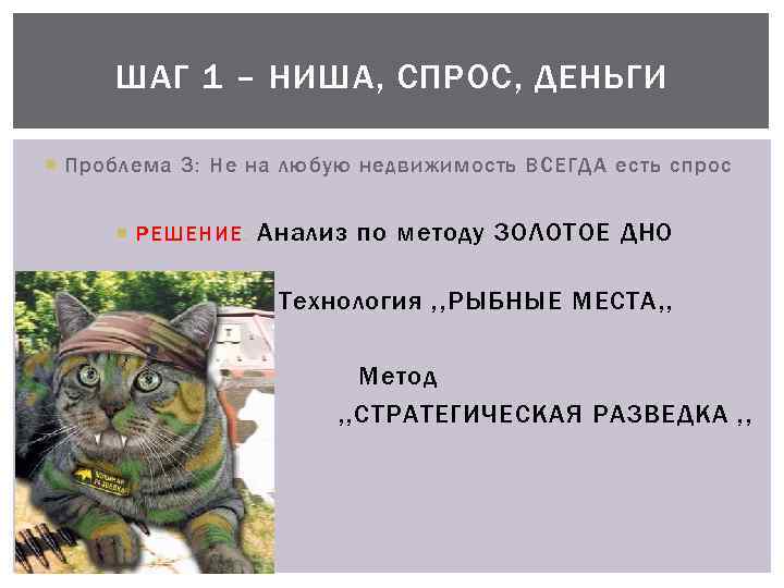 ШАГ 1 – НИША, СПРОС, ДЕНЬГИ Проблема 3: Не на любую недвижимость ВСЕГДА есть