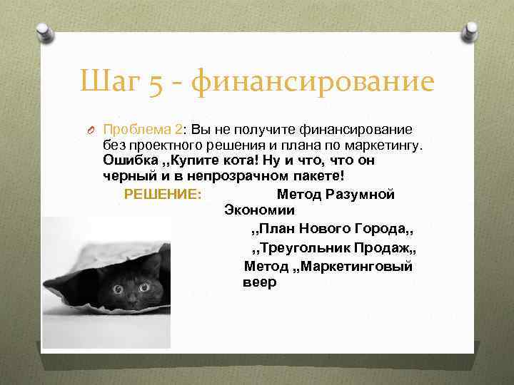 Шаг 5 - финансирование O Проблема 2: Вы не получите финансирование без проектного решения