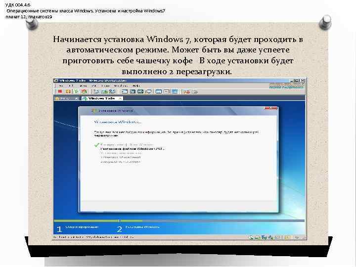 УДК 004. 4. 6 Операционные системы класса Windows. Установка и настройка Windows 7 плакат