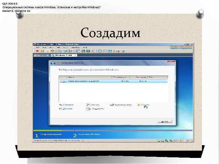 УДК 004. 4. 6 Операционные системы класса Windows. Установка и настройка Windows 7 плакат