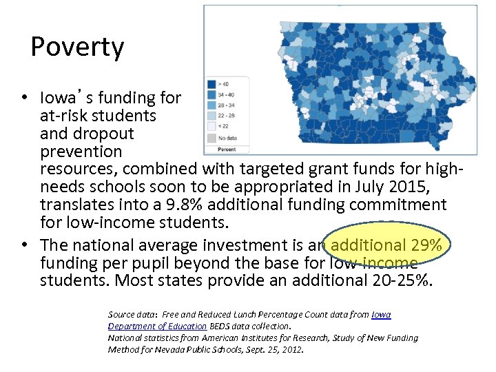 Poverty • Iowa’s funding for at-risk students and dropout prevention resources, combined with targeted