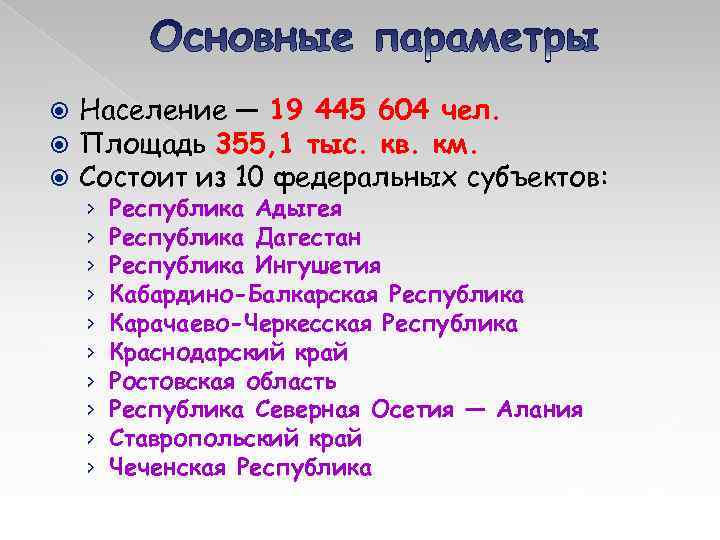  Население — 19 445 604 чел. Площадь 355, 1 тыс. кв. км. Состоит