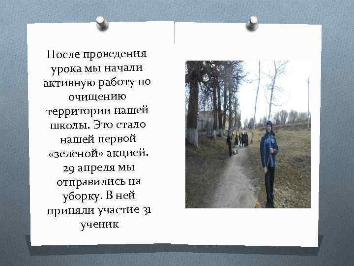 После проведения урока мы начали активную работу по очищению территории нашей школы. Это стало