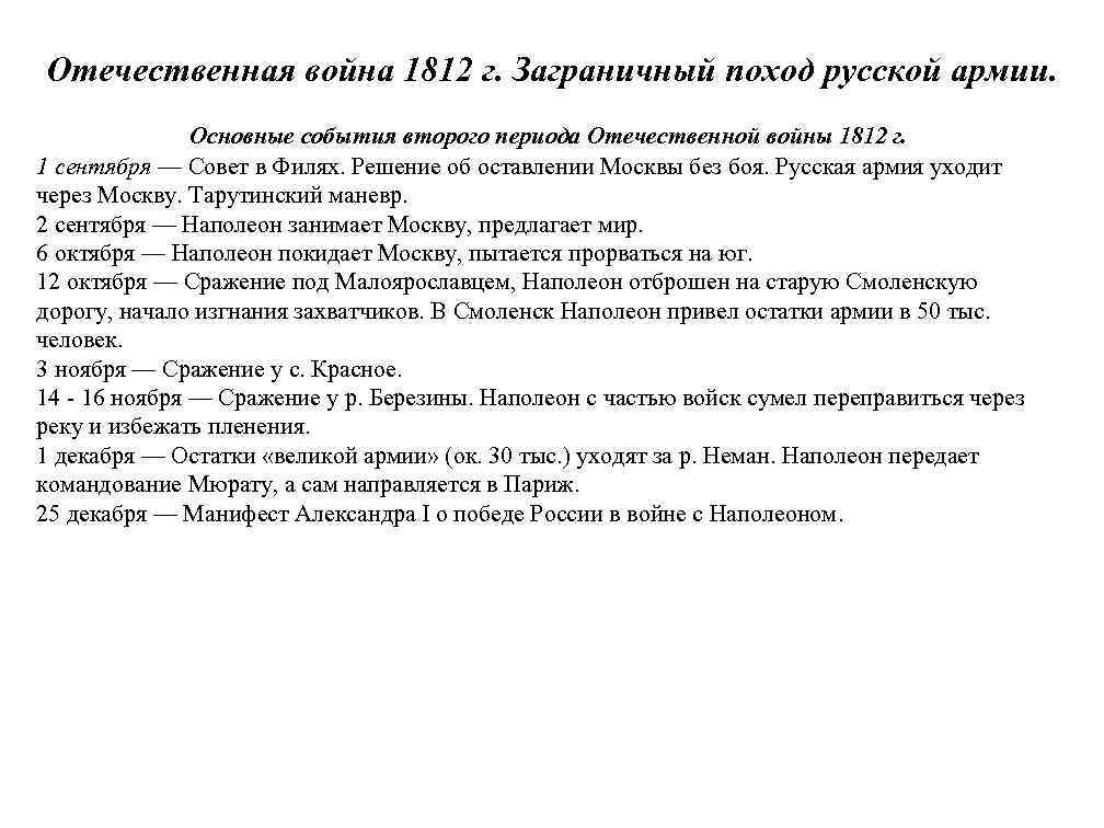 Причины заграничных походов. Отечественная война 1812 г. и заграничный поход русской армии.. Основные события Отечественной войны 1812 Дата событие. Отечественная война 1812г и заграничные походы русских таблица. Заграничные походы русской армии 1812 таблица.