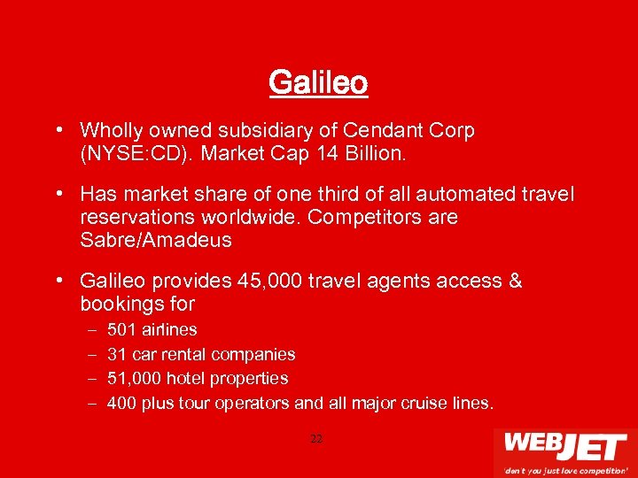 Galileo • Wholly owned subsidiary of Cendant Corp (NYSE: CD). Market Cap 14 Billion.