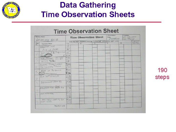 Data Gathering Time Observation Sheets 190 steps 