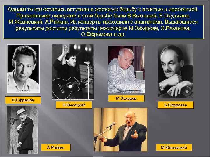 Однако те кто остались вступили в жестокую борьбу с властью и идеологией. Признанными лидерами