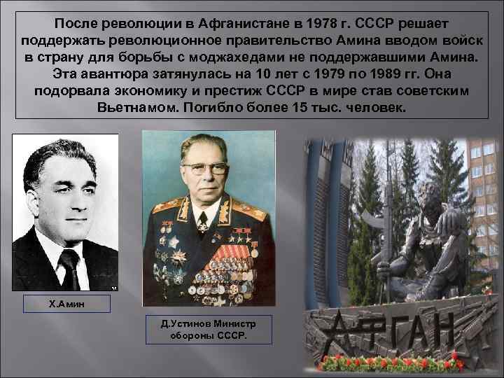 После революции в Афганистане в 1978 г. СССР решает поддержать революционное правительство Амина вводом