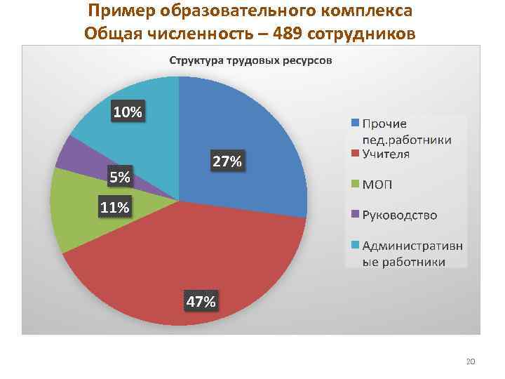 Пример образовательного комплекса Общая численность – 489 сотрудников 20 