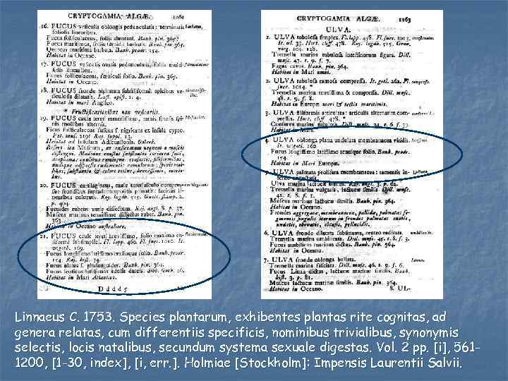 Linnaeus C. 1753. Species plantarum, exhibentes plantas rite cognitas, ad genera relatas, cum differentiis