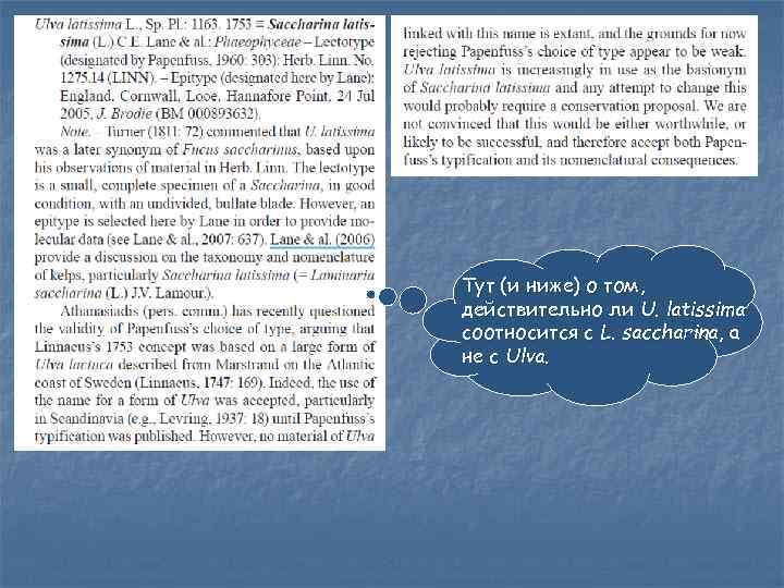 Тут (и ниже) о том, действительно ли U. latissima соотносится с L. saccharina, а