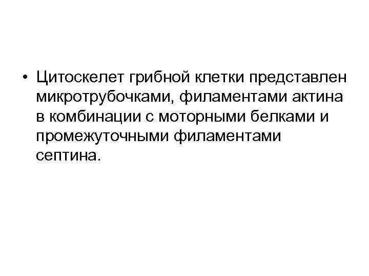  • Цитоскелет грибной клетки представлен микротрубочками, филаментами актина в комбинации с моторными белками