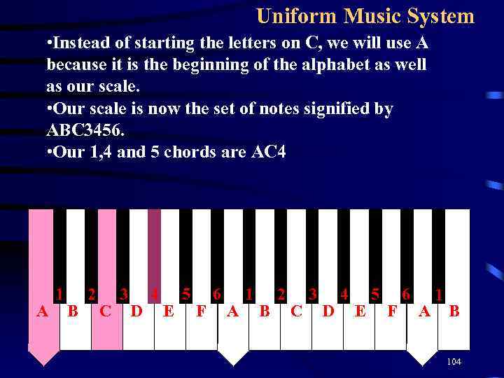 Uniform Music System • Instead of starting the letters on C, we will use