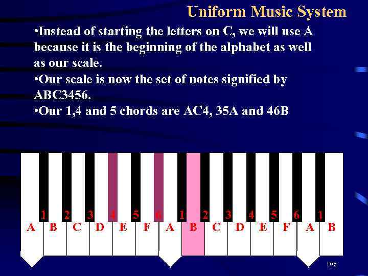 Uniform Music System • Instead of starting the letters on C, we will use